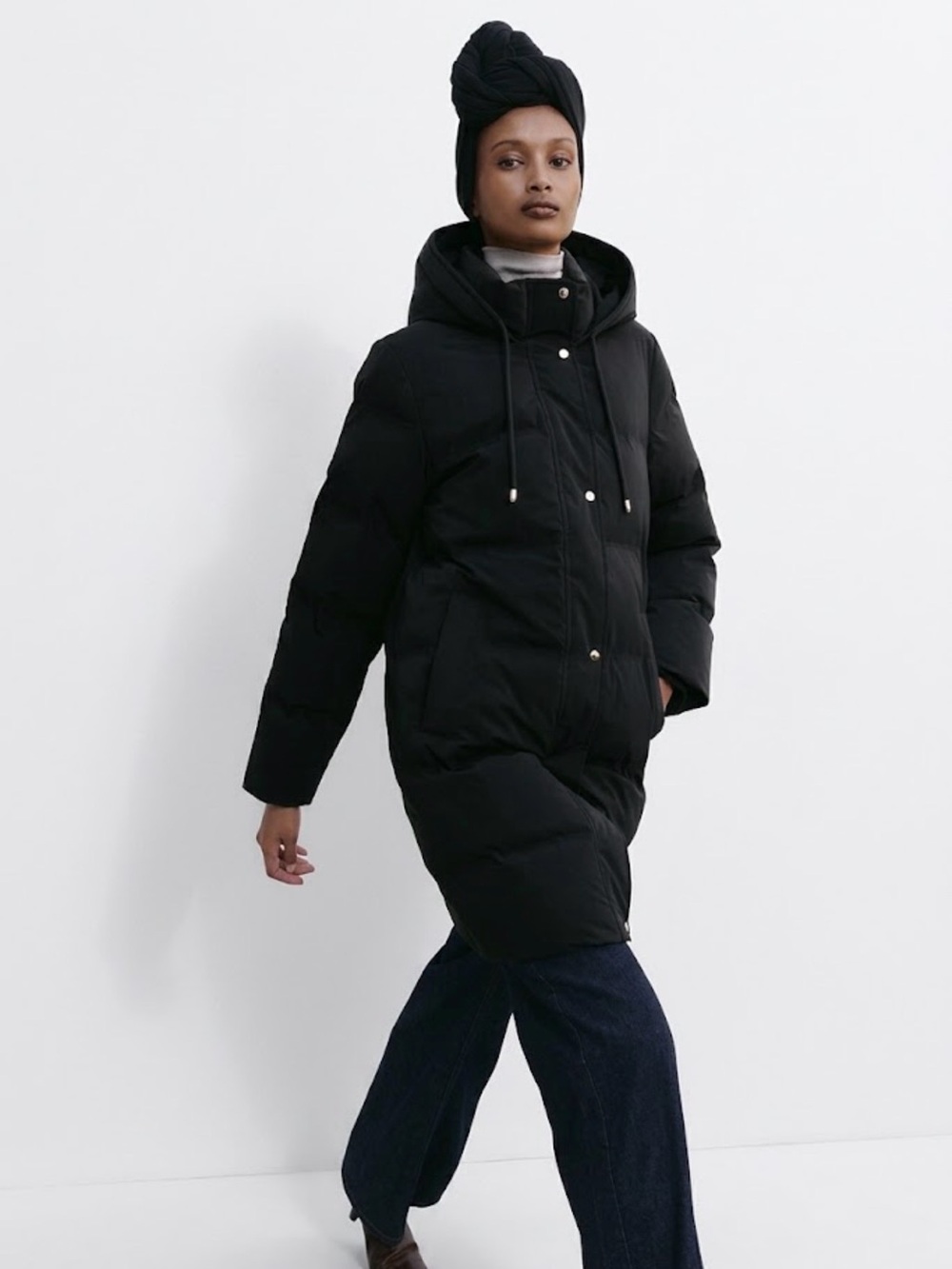 NWT Zara Woman RUBBERIZED WINDPROOF SEMI-LONG ANORAK Jacket Hooded Black Size XS